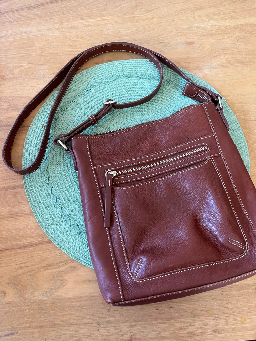 Leather Crossbody Bag - Brown